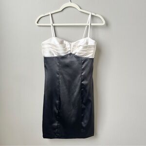 Vintage Y2K Dress Women's Small Babydoll Cream Black Party Satin Going Out Short